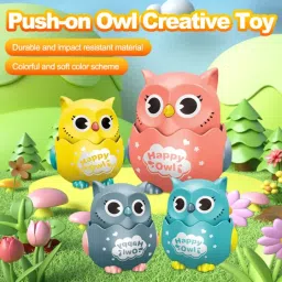 Cute Mini Owl Shaped Press & Go Inertial Slide 360°Rotating Head Owl Toys Kids Rattle-21