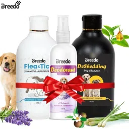 (Combo of 3) Dog Deshedding Shampoo + Flea-Tick Shampoo + Deodorant Spray Allergy Relief, Conditioning, Anti-fungal, Anti-microbial, Anti-itching, Anti-dandruff Natural Dog Shampoo-2