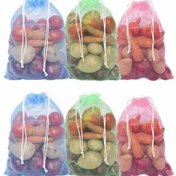 Fridge Storage Polyester Bags Reusable Vegetable Storage bags(Set-5)Multicolor Polyester Fruit & Vegetable Basket-image-21