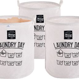 Polypropylene, Jute Pack of 3 Versatile 43 Ltr Clothes Basket with Carry Handles | GM-2-WHT | White Storage Basket-image-56