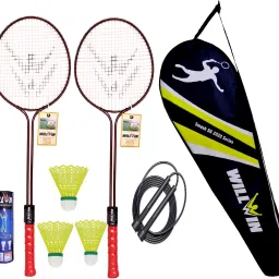 Double Shaft Set Of 2 Racket And 3 Nylon shuttle and With cover and Rope Badminton Kit-image-66