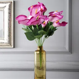 FOLIYAJ Set Of 2 Purple & Green Artificial Anthurium Flower Bunch-24