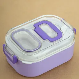 plastic mighty lunch box for school with 1 baby spoon BLUE 1 Containers Lunch Box-16