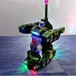 kidzjoy Army Combat Tank Transforming Robot Toy For KIDS / LED Light / Music / Bump Function image 3