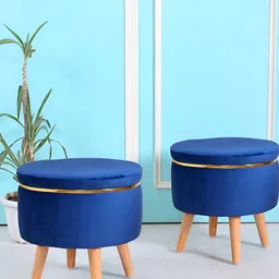 Shadowkart Blue Abstract Wooden Pouffes Sitting Mudda Ottomans-image-71