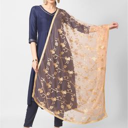 Dupatta Bazaar Peach-Coloured Paisley Embroidered Dupatta-5