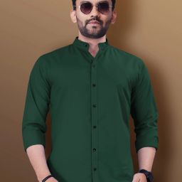 Men Slim Fit Solid Mandarin Collar Casual Shirt-image-92
