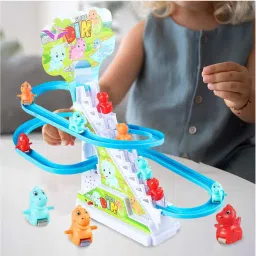 kiddie castle Dinosaur Track Slide and Climb Stairs Toys with 3 Dinosaur image 3