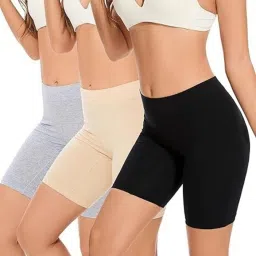 Pack of 3 Solid Women Grey, Beige, Black Cycling Shorts, Gym Shorts, High Waist Shorts, Running Shorts, Sports Shorts-image-12