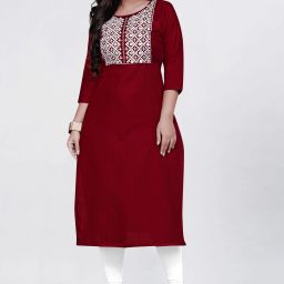 Women Embroidered Cotton Blend Straight Kurta-image-7