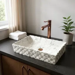 Premium Designer Ceramic Wash basin Cube(M05-Matt) with Waste pipe & Coupling Cube(25x14.5x5.5)(M05)Matt Table Top Basin-image-7