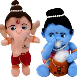 Soft Toy Combo of Bal Ganesh & Krishna Unisex Gift for Kids - 25 cm-25