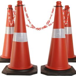 Road Traffic Cone, Pack of 4 cones 750mm, with 4 mtr chain + 4 hooks, (Safety Cone, Traffic Safety Cone, Road Safety Cone with Reflective Strips Collar) Emergency Sign-image-32