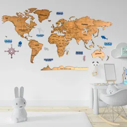 3D Wooden World Map Wall Décor Metallic Brown Color-picture-13
