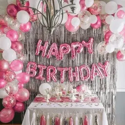 Pink Birthday Decoration Kit Set Items Combo Balloons for Wife, Girls-image-1