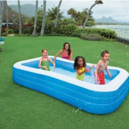 PLASTIC DELUXE BLUE RECTANGULAR FAMILY POOL WITH FREE PUMP Inflatable Swimming Pool-33