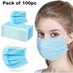 Blue Mask With Nose Pin 3 Ply Pharmaceutical Breathable Disposable Non-Washable-image-55