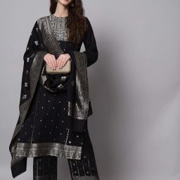 Unstitched Wool Kurta & Palazzo Material Self Design-image-83