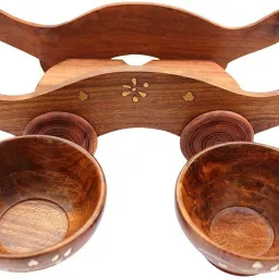 Handicrafted Set of 2 Wooden Bowl with Trolley Bowl, Tray Serving Set-picture-6