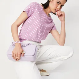 max Women Polka Print Round Neck Pure Cotton Purple T-Shirt-picture-0