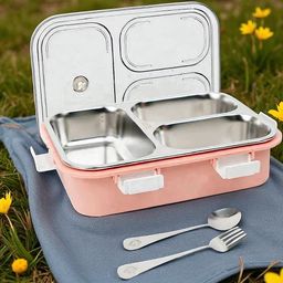 colorbee Leak Resistant Stainless Steel Lunch Box with 3 Compartments and Rubber Gaskets 3 Containers Lunch Box-picture-46
