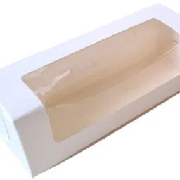 Cake Box Paper White Macaroon Box with Window for Packaging and Gifting; Size - 15.5x5x5 cms Packaging Box-3