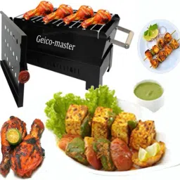 Charcoal Barbeque Grill with Accessories 6 Wooden Handle Skewers Electric Tandoor-picture-3