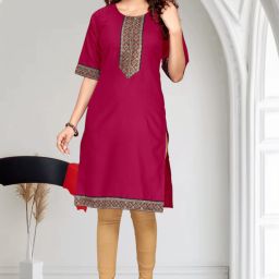 Women Embroidered Cotton Blend Straight Kurta-image-91