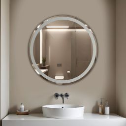 Round Frosted Wall Mounted Frameless Mirror with Beveled Edges Bathroom Mirror-image-42