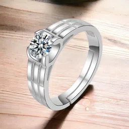 Limited Edition Sterling Silver Swarovski Solitaire Adjustable Mens Rings DC- 122 Sterling Silver Cubic Zirconia Sterling Silver Plated Ring-image-35