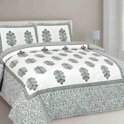 Cotton 240TC Double Bedsheet With 2 Pillow Covers in Green Color by Jaipur Fabric-picture-17