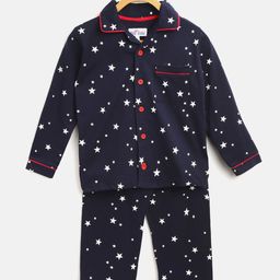 Nite Flite Boys Navy Blue & White Printed Night Suit-image-78