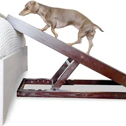 emily pets Wooden Adjustable Pet Ramp - Folding Portable Dog & Cat Ramp Perfect for Bed and Car - Non Slip Carpet Surface Height Adjustable Ramp Up to 45 Kg Pet Stair Ramp-picture-22