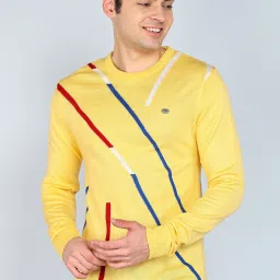 Men Striped Round Neck Yellow Sweater-image-64