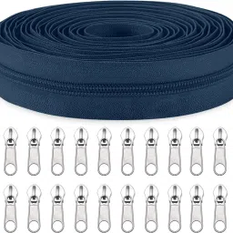 Zipper Roll (Number : 5) 5 Meter Navy Blue with 10 Zip Puller Blue Nylon Two Way Open-ended Zipper-picture-0