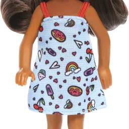 Chelsea Doll Small Doll Wearing Removable Blue Dress with Brown Hair &Green Eyes-39