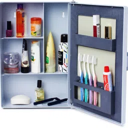 Bathroom Cabinet With Mirror Organizer Big Size 12x4x16 inch grey Plastic Wall Shelf-18