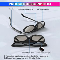 amiciVision 3D Eyewear for DLP Link 3D Projectors, 144Hz Rechargeable Active Shutter Video Glasses image 3