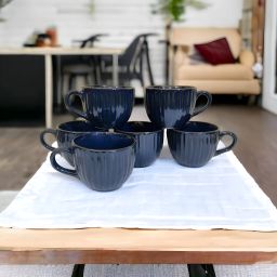 Pack of 6 Ceramic Metallic Blue Tea/Coffee Cup Set - 130 ML Each-image-69