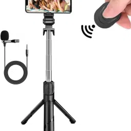 MOOZMOB Mini Tripod Selfie Stick Tripod with Mic for Mobiles for Video Recording Vlog Tripod, Monopod image 2