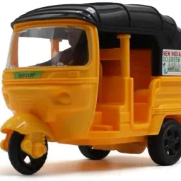 Medium size friction powered plastic auto rickshaw toy yellow for kids-79