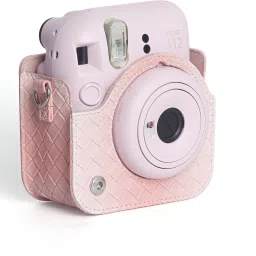 Zikkon Instax Mini 12 Pink Gradient Weaving Protective Camera Case PU Leather Carrying Camera Bag image 4