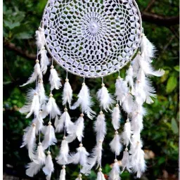 Fengshui Crochet Dreamcatcher ring size 10" inches white Microfibre Dream Catcher-5
