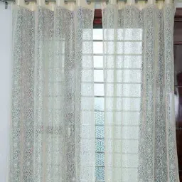 exporthub Cream Floral Polyester 9 Ft Sheer Eyelet Door Curtains (Set of 2)-picture-8