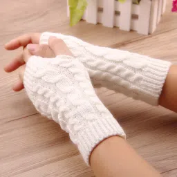 AlexVyan Knitted Warm Fingerless Gloves Winter Accessories Hand Warmer for Girls & Women Wool Arm Warmer-image-2