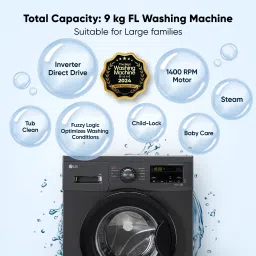 lg 9 kg 5 Star with Steam, Inverter Direct Drive, 6 Motion Direct Drive, Touch Panel and 1400 RPM Fully Automatic Front Load with In-built Heater Black image 4