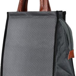 Grey-Tan Faux Leather & Linen PVC Cotted Fabric Tiffin + Picnic bag GR-TB10 Lunch Bag-image-19