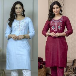 Pack of 2 Women Embroidered Cotton Blend Ethnic Dress-image-67