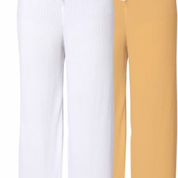 houseofcommon Pack of 2 Women Straight Fit White, Cream Lycra Blend Trousers-picture-45