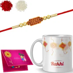 Designer Shree-Dora12-96_Rudra_S1 Gold Finish Rakhi, Chawal Roli Pack, Greeting Card, Mug Set-16